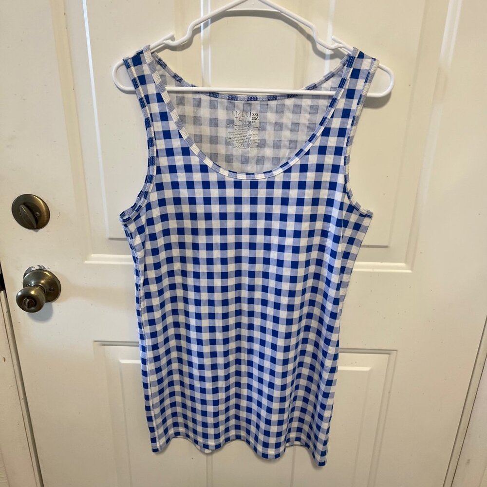 Time and Tru - Tank Top - Blue Gingham Pattern - XXL - MUST BE BUNDLED